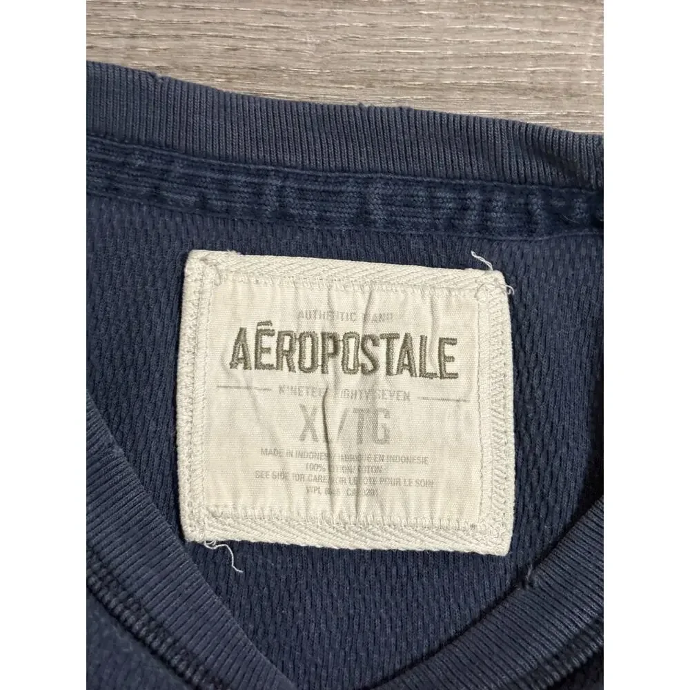Vintage Aeropostale Spellout Navy Thermal Long Sleeve Y2K Retro - Men’s XL